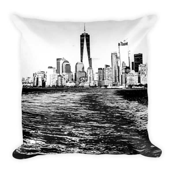 NYC Riverside Black and White square pillow