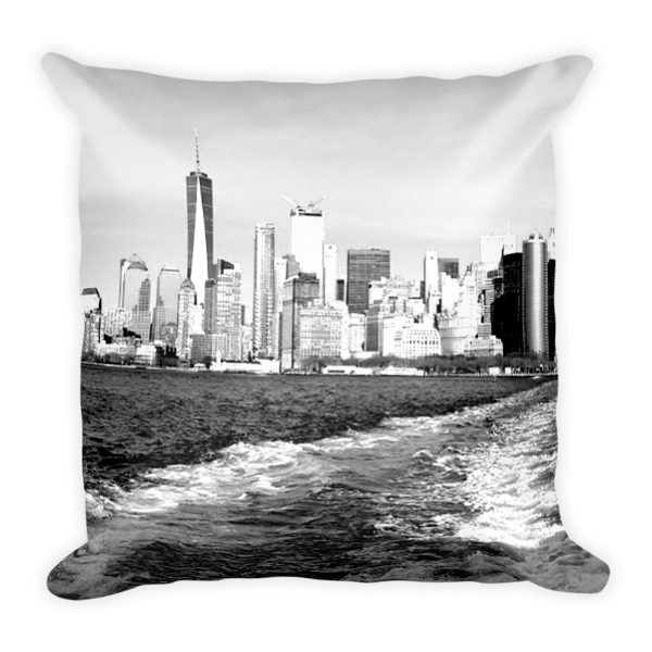NYC Ferry Ride Black and white Square pillow